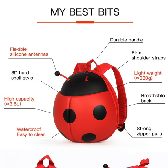 SUPERCUTE, Ladybug Backpack For Kids, (1-12 years) - Picture 13 of 16